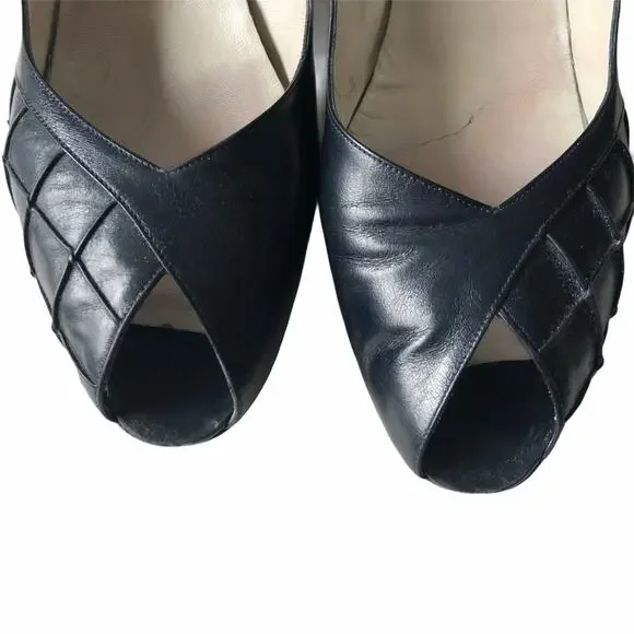Bruno Magli Peep Toe Pump Navy 9.5 AA Vintage